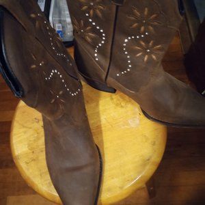 Brown leather cowgirl boots